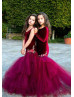 Burgundy Velvet Mermaid Flower Girl Dress